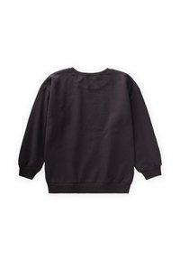 Sudadera negra de manga larga y cuello redondo con puños y dobladillo acanalados, mostrada en plano desde la parte trasera sobre un fondo blanco.