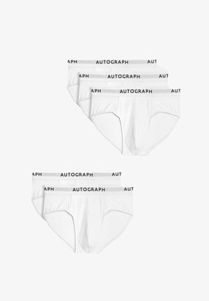 Witte katoenen onderbroeken met een grijze tailleband waarop zwarte "AUTOGRAPH" letters zijn aangebracht, geleverd in een set van vijf.