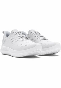 Zapatillas deportivas de color gris claro con un upper transpirable, un patrón texturizado y una suela blanca gruesa con un diseño antideslizante. Incluye detalles de cordones y logo.