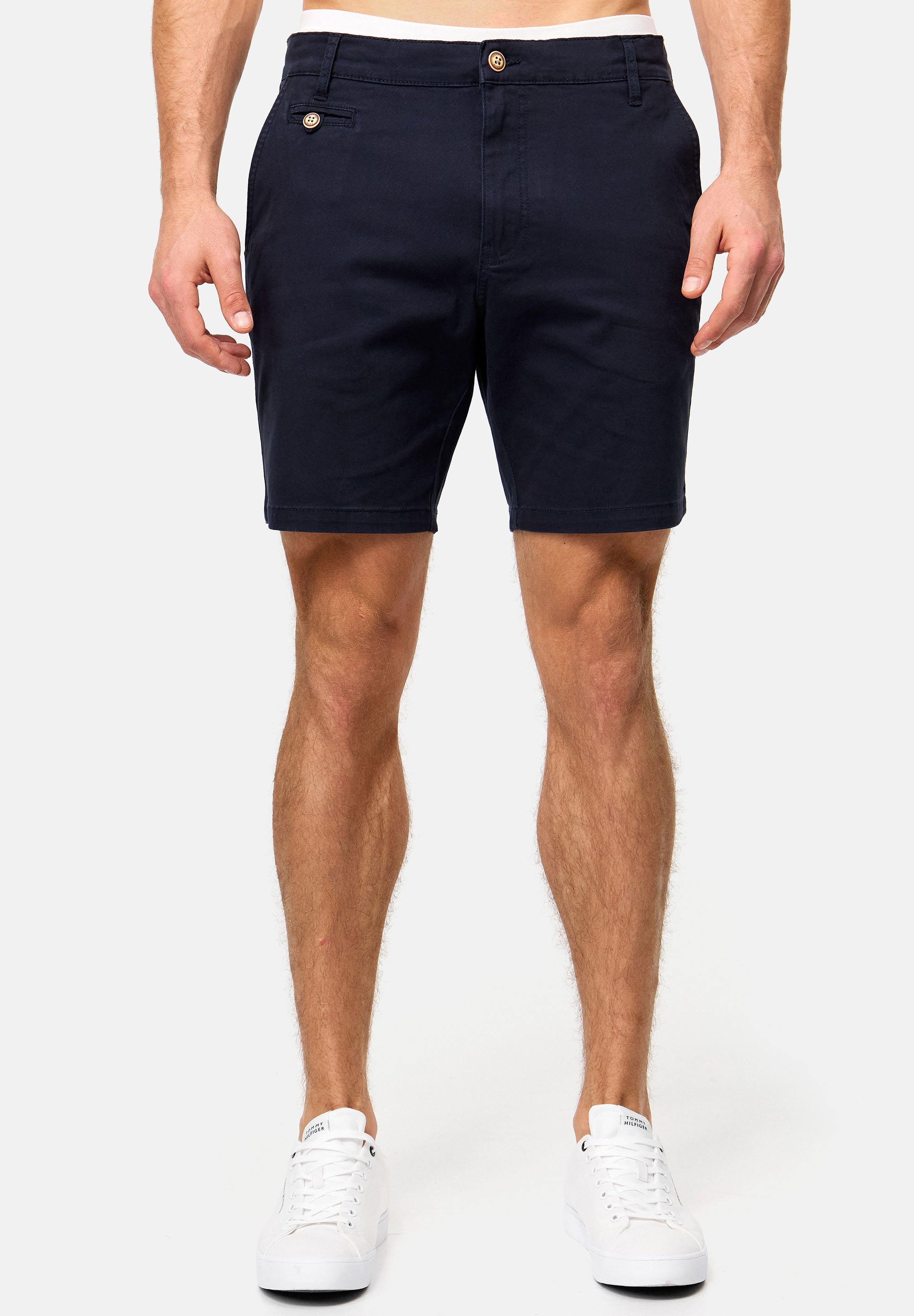 Indicode Figno Bermuda Uomo Chino Con Cintura – Blu Navy (400), Taglia XXL, Vestibilità Regolare, Cotone Elastico Con Tasche E Certificazione BCI