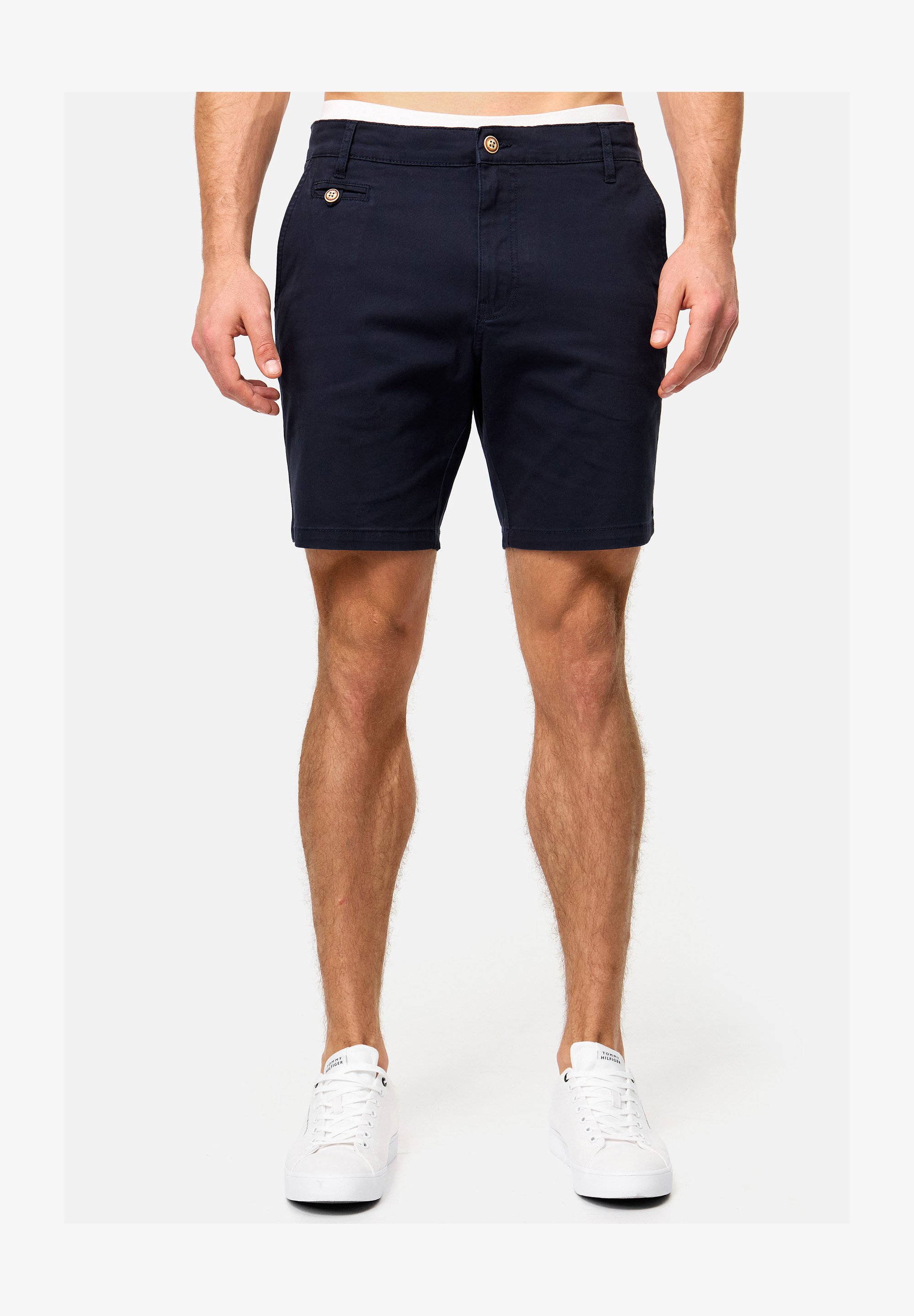 Indicode Figno Bermuda Uomo Chino Con Cintura – Blu Navy (400), Taglia XXL, Vestibilità Regolare, Cotone Elastico Con Tasche E Certificazione BCI