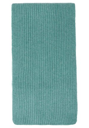 Petroleumkleurige geribbelde gebreide stof opgevouwen in een rechthoek, met een zachte textuur typisch voor wol- of acrylmateriaal.