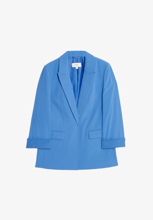 Blå kavaj med klyvda slag, uppvikta ärmar och två framfickor. Tillverkad av ett mjukt tyg med en skräddarsydd passform.