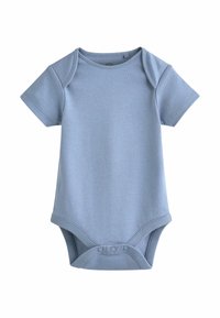 Body a manica corta per neonato in cotone azzurro chiaro, con chiusure a pressione sul fondo, texture morbida e scollo a coste.