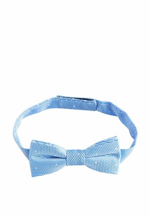 Noeud papillon bleu clair en tissu texturé, avec un motif à carreaux. Sangle réglable pour un ajustement sécurisé.