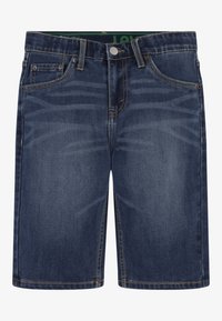 Jeansshorts i mörkblått med subtila blekningar. Har fem fickor, knapp- och dragkedjestängning samt kontrasterande sömnadsdetaljer.