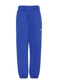 Blauwe sweatpants met een elastische tailleband, taps toelopende boorden en een logodetail. Gemaakt van zachte stof voor comfort en bewegingsvrijheid.