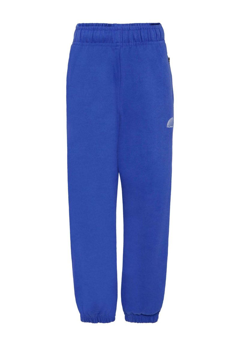 Blauwe sweatpants met een elastische tailleband, taps toelopende boorden en een logodetail. Gemaakt van zachte stof voor comfort en bewegingsvrijheid.