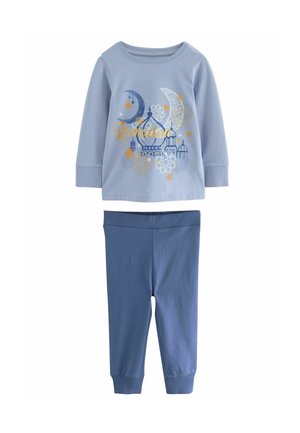 Helles blauer Langarm-Oberteil mit Ramadan-Motiv und passenden blauen Leggings. Weiches Baumwollmaterial mit gerippten Bündchen und Bund.