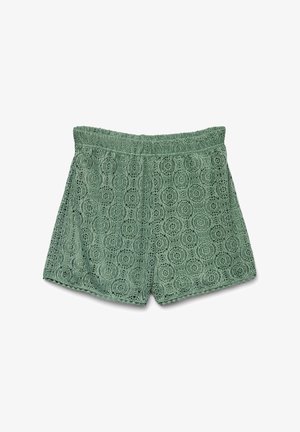 Σαλοπέτες από δαντέλα σε παστέλ πράσινο χρώμα, με υφασμάτινο κυκλικό σχέδιο, ελαστική μέση και οδοντωτές άκρες.