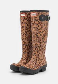 Hunter ORIGINAL WOMENS TALL LEOPARD VEGAN - Bottes en caoutchouc - rich tan/saddle/black