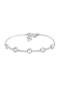 Silverarmband med cirkulära klara ädelstenar och små kristaller, med en delikat kedjedesign och lås med kräftklor.