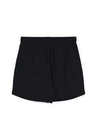 Pantaloni corti neri realizzati in tessuto leggero, con vita elastica e aperture laterali per facilitare i movimenti.