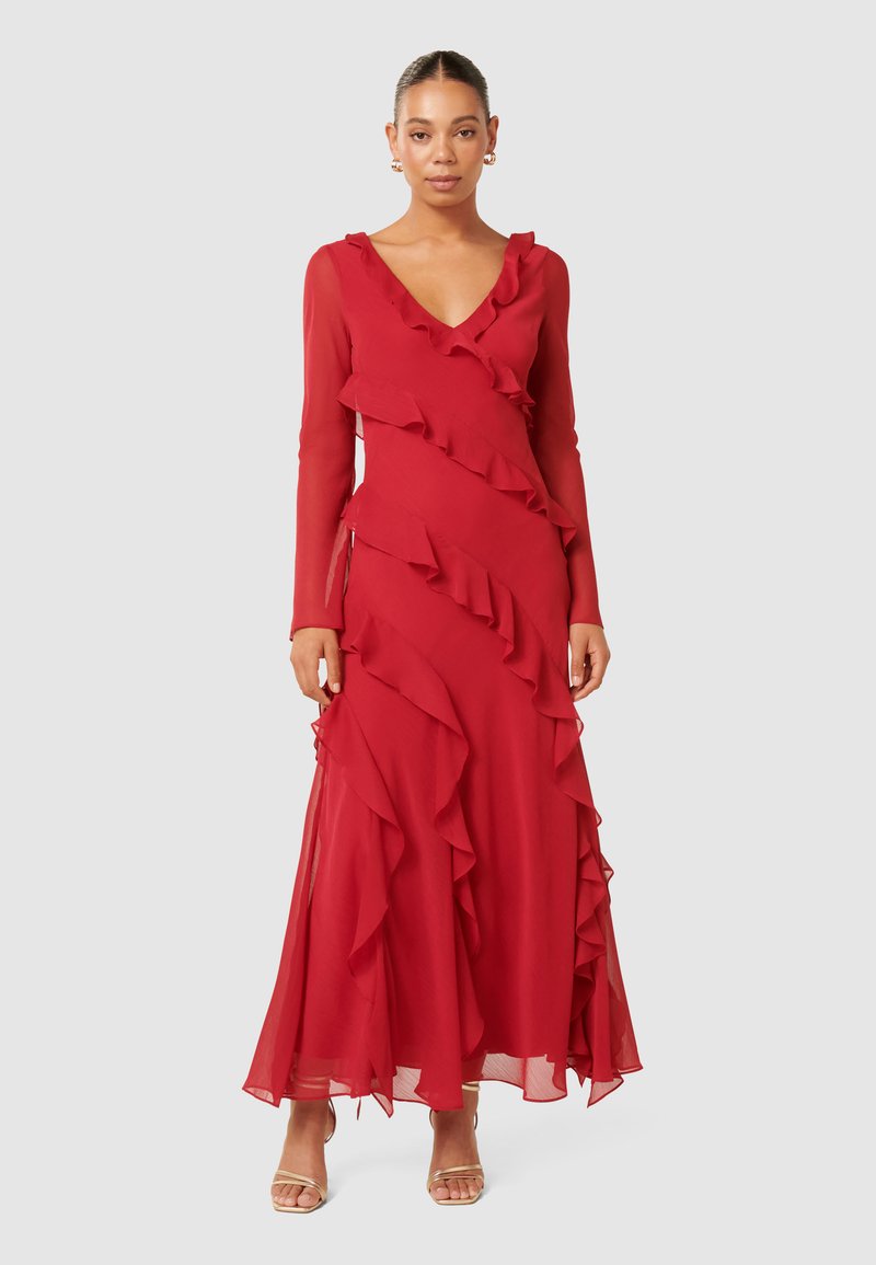 Forever New BONNIE RUFFLE LONG SLEEVE DRESS - Maxi dress - rio red/red -  Zalando.ie