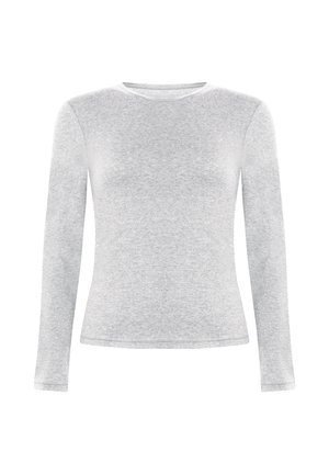 Lichtgrijze langslijfshirt met lange mouwen, gemaakt van zachte, rekbare stof. Heeft een ronde halslijn en een aansluitend ontwerp. Geen patronen of versieringen.