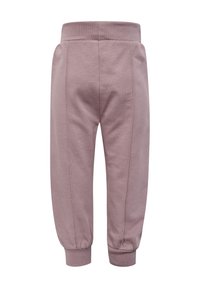 Bløde, lyserøde bomuldsjoggers med elastisk talje, ribbede manchetter og lodrette syninger på bagsiden for ekstra design.