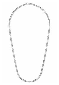 Collana in argento con anelli quadrati e rettangolari interconnessi. Finitura liscia, spessore medio, dotata di un fermaglio sicuro.
