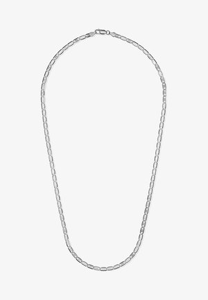 Collana in argento con anelli quadrati e rettangolari interconnessi. Finitura liscia, spessore medio, dotata di un fermaglio sicuro.