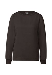 Schwarzer Langarm-Sweatshirt mit rundem Halsausschnitt, gerippten Bündchen und glatter Textur. Einfaches Design, keine sichtbaren Muster oder Akzente.