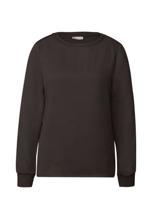 Felpa nera a maniche lunghe con scollatura rotonda, polsini a costine e una texture liscia. Design semplice, senza motivi o dettagli visibili.