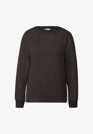 Sweat-shirt noir à manches longues avec un col rond, des poignets côtelés et une texture lisse. Design simple, sans motifs ni accents visibles.