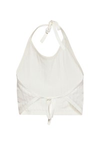 Hvid halterneck-bralette lavet af ribbet stof, med snøre lukning i nakken og en knyttet detalje bagi.