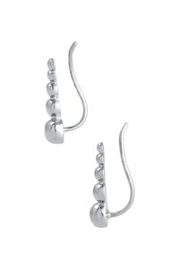 Silberohrringe mit geschwungenem Design, ausgestattet mit einer Reihe von abgestuften Kugelperlen an einer Seite und einem dünnen Draht-Haken zur Befestigung.