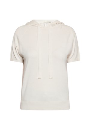 Sudadera de manga corta en color beige claro, hecha de un tejido suave, con capucha ajustable mediante cordones, puños acanalados y dobladillo recto.