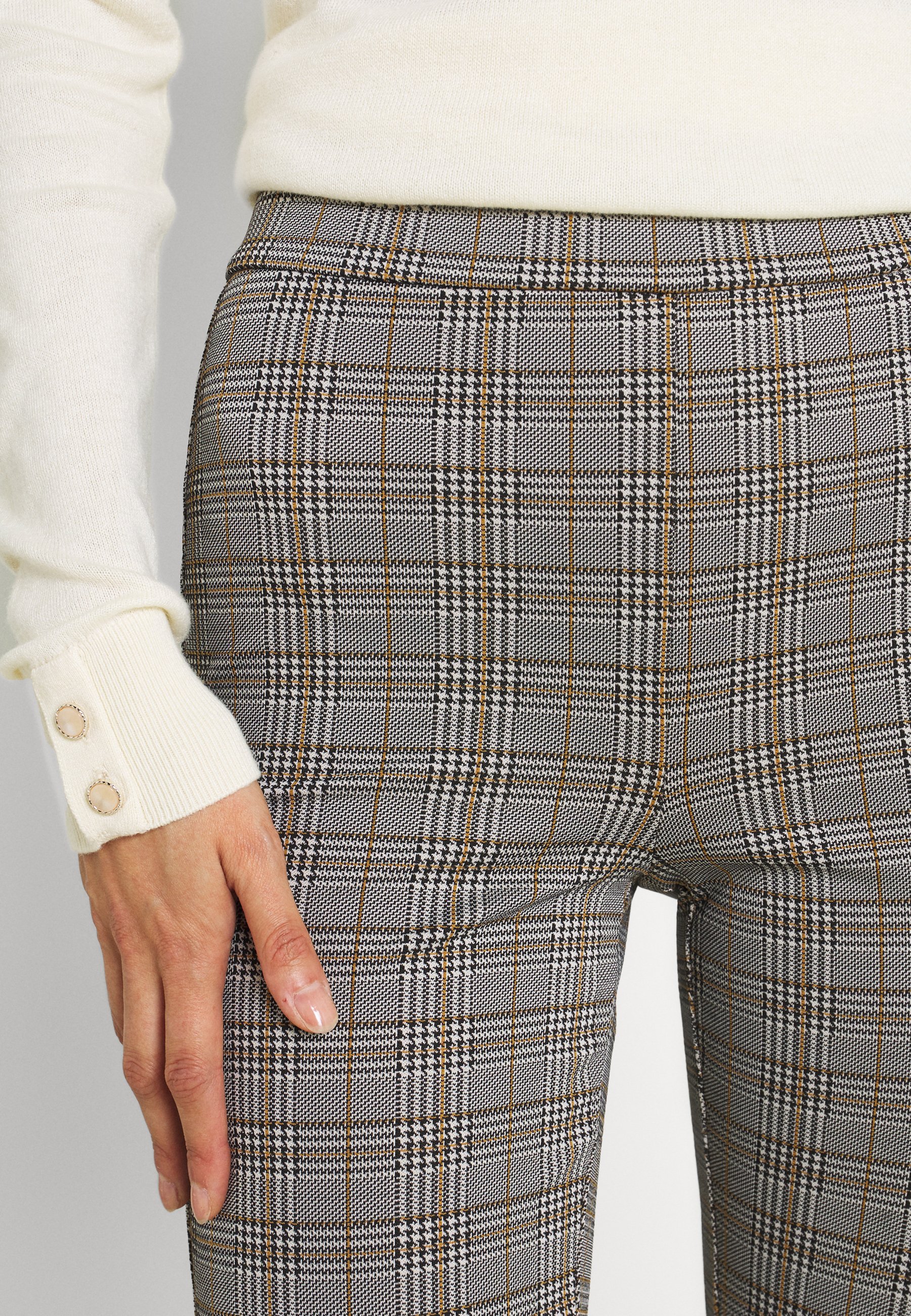 flared broek met pied-de-poule ruiten fawn pant