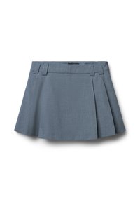 Gonna grigia a pieghe realizzata in tessuto testurizzato, con vita aderente e pieghe nette, progettata per una silhouette strutturata.