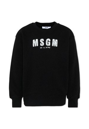 Czarna bluza z długim rękawem, z białym napisem "MSGM" nad mniejszym napisem "MILANO", wyśrodkowanymi na klatce piersiowej, z okrągłym dekoltem i ściągaczami na mankietach.