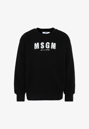 Felpa nera a maniche lunghe con testo bianco "MSGM" sopra la scritta più piccola "MILANO" centrata sul petto, scollo rotondo e polsini a costine.