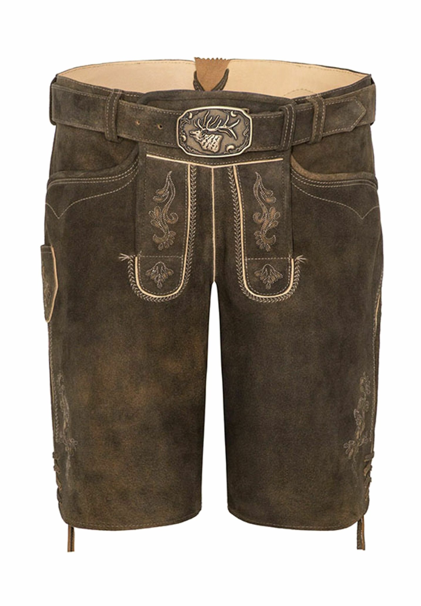 MS-Trachten Korte heren lederhose Hans grijs antieke klederdrachtbroek met riem moderne klederdrachtbroek, grijs, 46