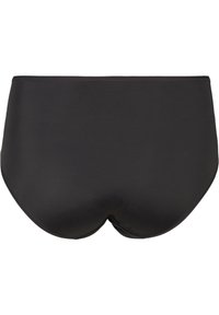 Bas de maillot de bain noir taille haute en tissu lisse, doté d'un design sans coutures et de bords arrondis pour un porté confortable.