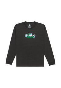 Langarmshirt in Schwarz aus Baumwolle. Auf der Vorderseite befindet sich ein bunten Grafik mit dem Wort "Element" und naturbezogenen Illustrationen.