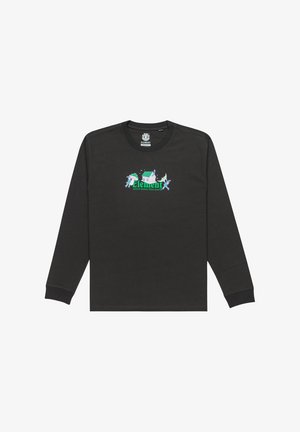 Long-sleeve black shirt made of cotton. Front features a colorful graphic with the word "Element" and nature-themed illustrations.