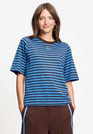 POM Amsterdam, T-SHIRT - TYRA STRIPED BROWN BLUE - T-shirt print - brown blue