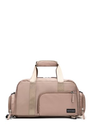 Borsa da viaggio rettangolare beige con due manici, tasca frontale con cerniera, scomparti laterali con cerniera e etichetta del marchio Wittchen.
