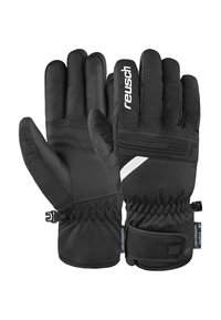 Gants d'hiver noirs en cuir texturé et nylon. Sangle au poignet réglable et poignet élastique pour un ajustement parfait.