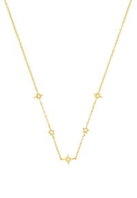 Guldtonad halsband med en delikat kedja, prytt med stjärnformade accenter. Varje stjärna är inlagd med en liten, klar sten för extra detaljer.