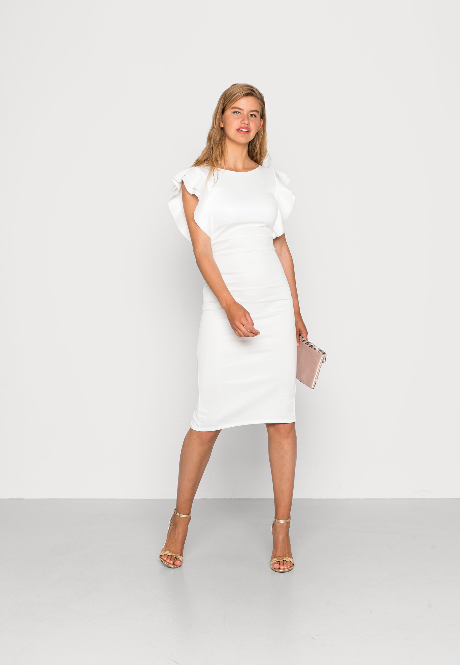 WAL G. DIANA RUFFLE SLEEVE MIDI DRESS 