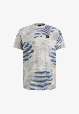 Korte mouwen t-shirt van katoen, met een witte basis en blauwe en roze gestreepte patronen, ronde hals en klein logo label.