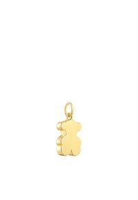 Charm a forma di orsetto in oro con una finitura lucida, caratterizzato da angoli arrotondati e una forma semplice e riconoscibile. Anello attaccato per un uso facile.
