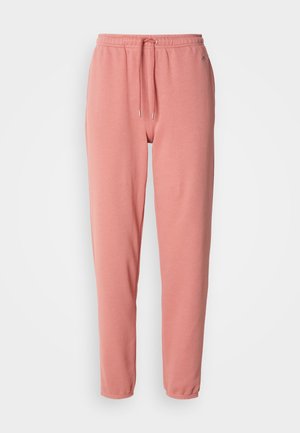Rosa Jogginghose aus einem weichen Baumwollmix, mit elastischem Bund und Kordelzug, taillierten Beinen und ohne sichtbare Muster oder Zubehör.