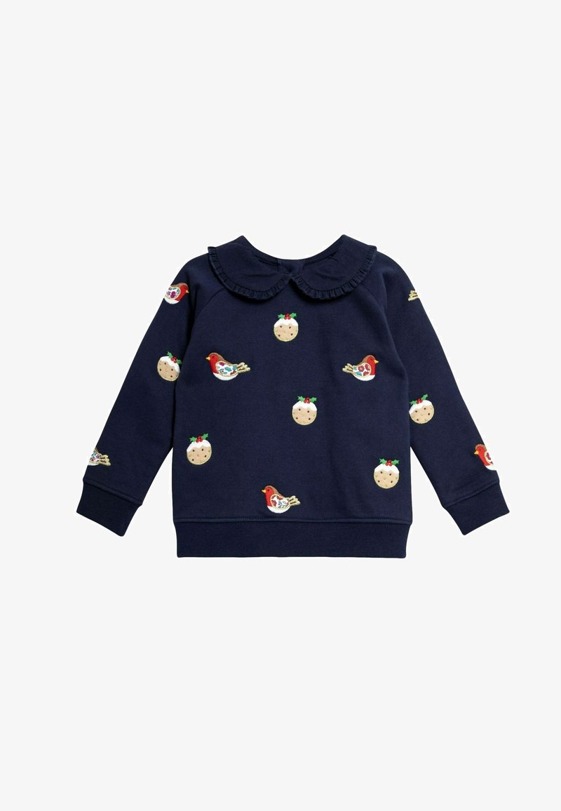 JoJo Maman Bébé CHRISTMAS PUDDING AND ROBIN APPLIQUE REGULAR FIT - Bluză de molton - navy