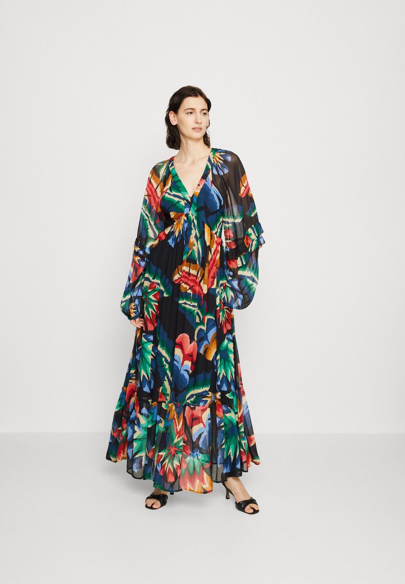 Farm Rio CHEVRON FOREST DRESS - Vestito lungo - black/multicolore ...