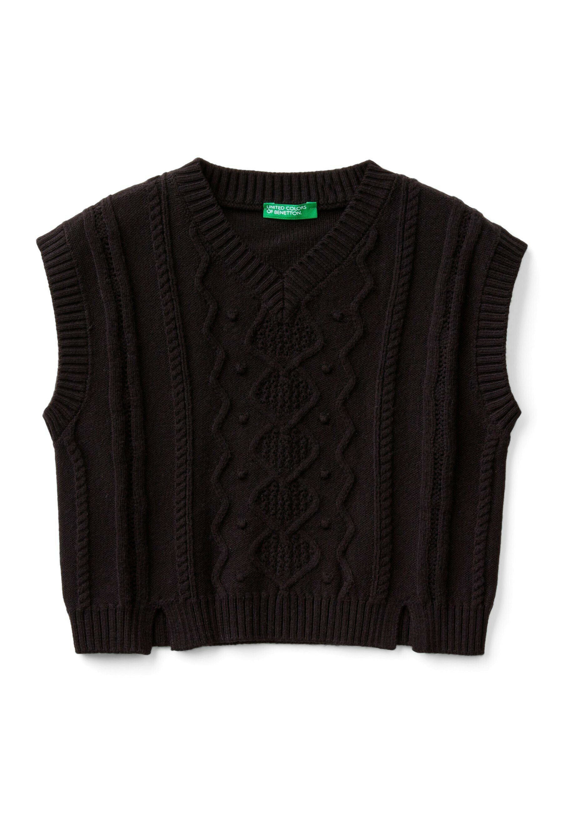 United Colors of Benetton WITH HEART-STITCH PATTERN Top black