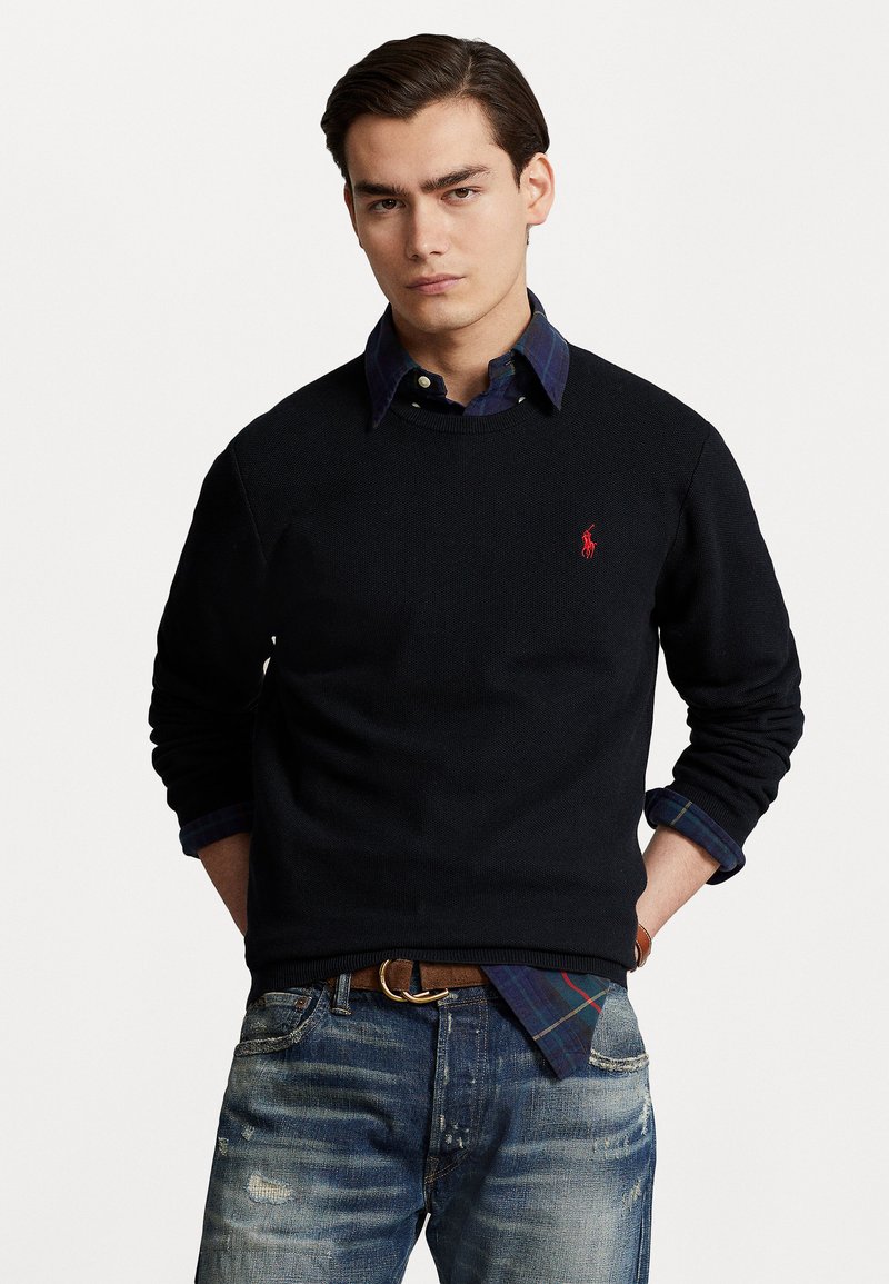 Polo Ralph Lauren - TEXTURED COTTON CREWNECK JUMPER - Jumper - black, Enlarge