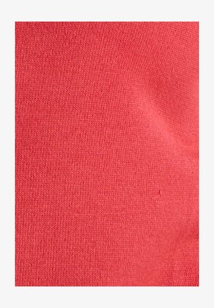 Tejido de punto en un brillante color coral, con una textura suave y un patrón de puntada uniforme, adecuado para prendas de vestir o aplicaciones textiles.