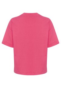 Kortærmet T-shirt i lys pink bomuld med rund halsudskæring, afslappet pasform og ensartet design uden synlige mønstre eller detaljer.
